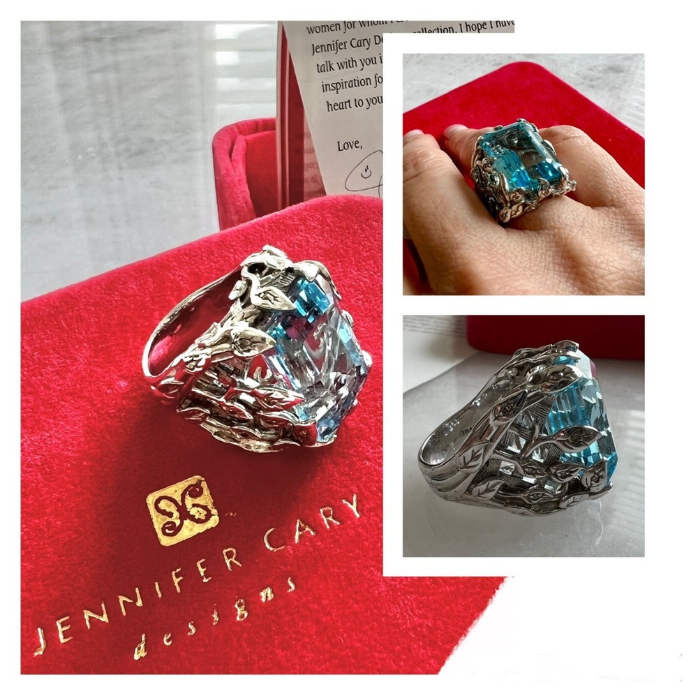 Rare Vintage Glam Jennifer Cary 925 Silver Blue Topaz w/small Diamonds Ring